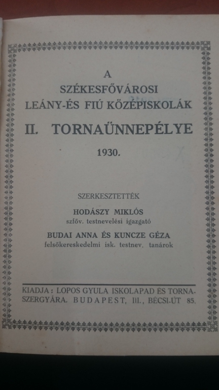 Székesfővárosi tornaünnapély 1930., címlap